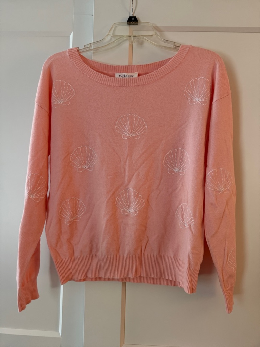 Workshop Republic Pink embroidered Seashell sweater sz S Coastal Beach Cottage